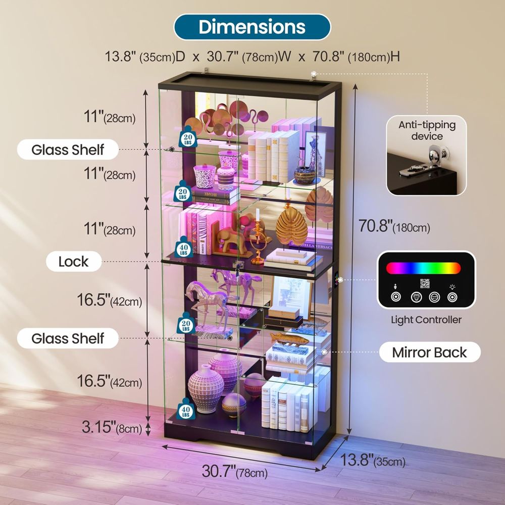 10-Tier Glass Display Cabinet  - Lighting ulasan dan harga