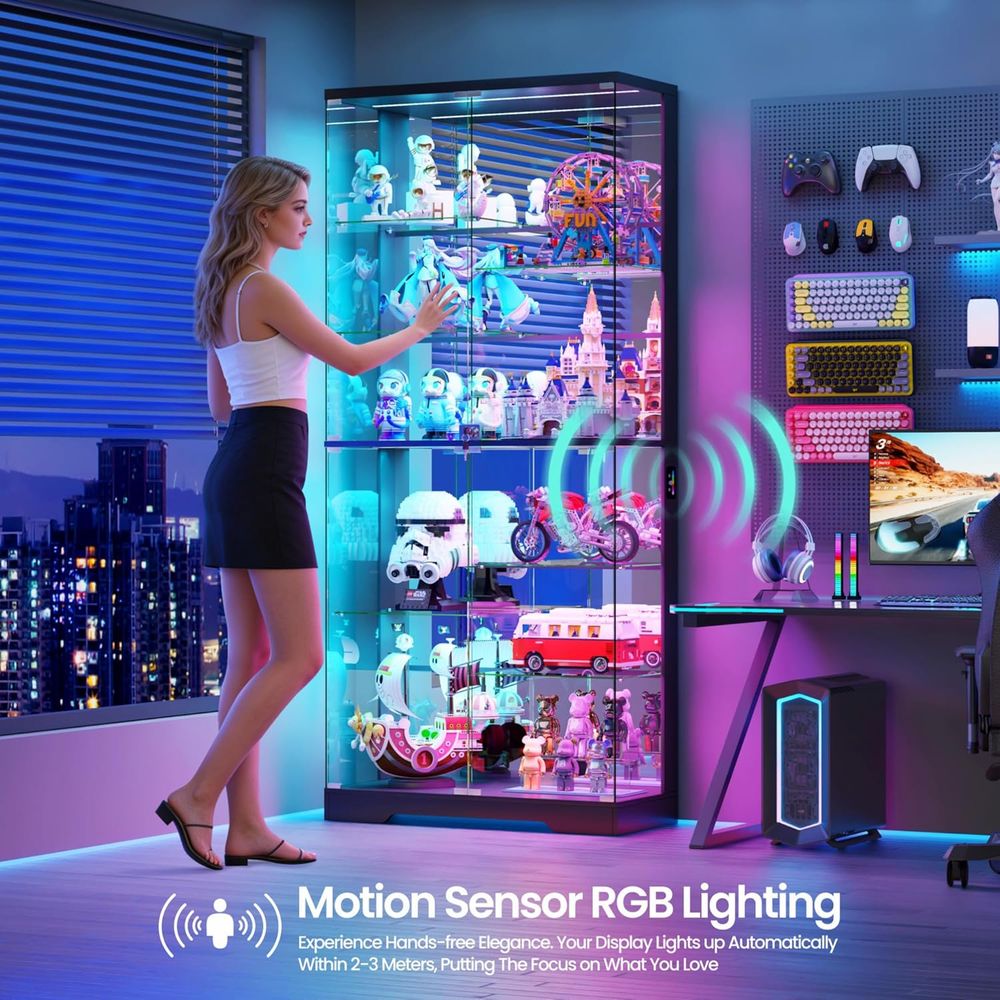10-Tier Glass Display Cabinet  - Lighting ulasan dan harga