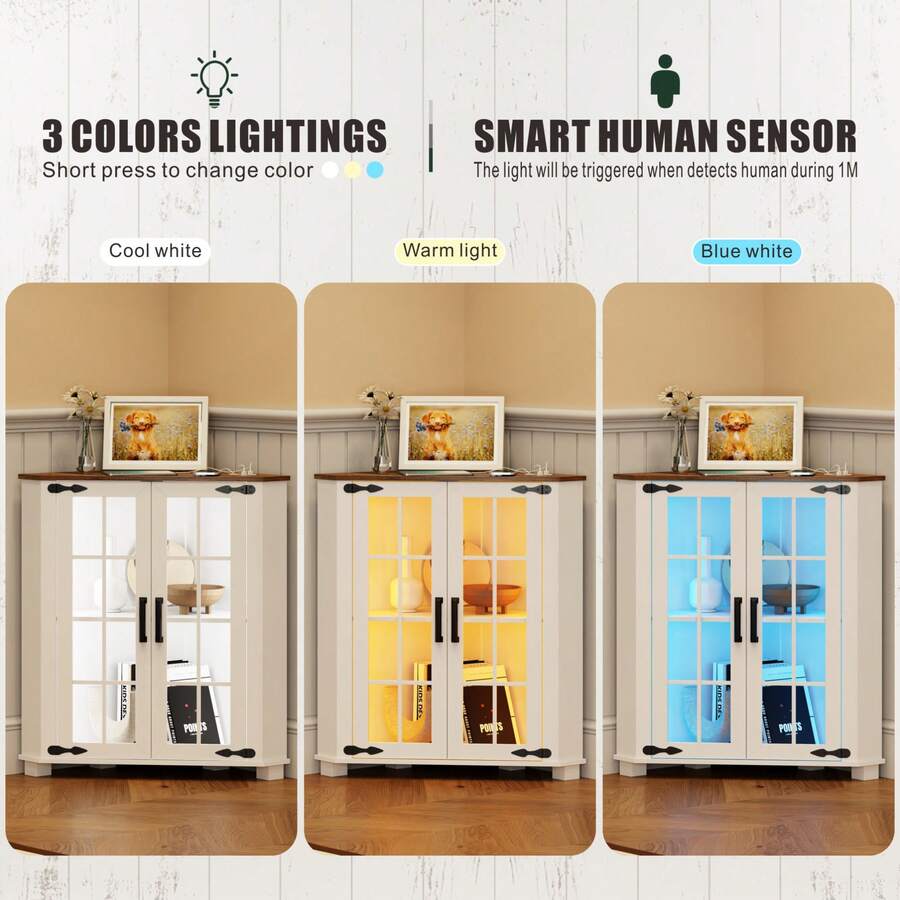 Farmhouse Cabinet With LED Lig - Storage & Organization ulasan dan harga