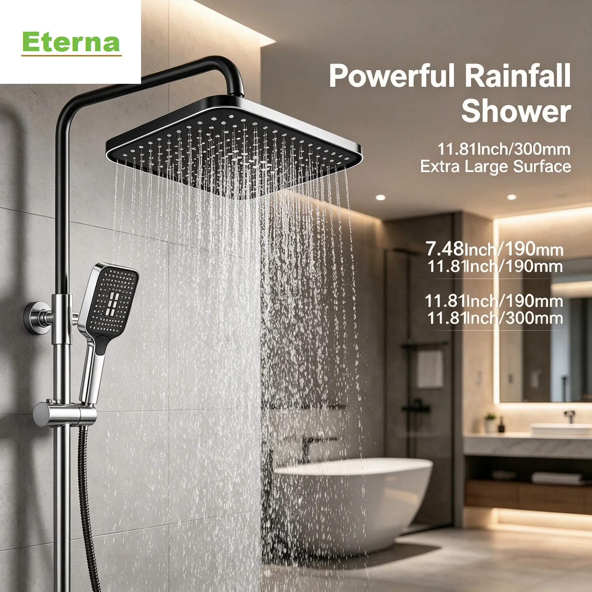Modern Luxury Powerful Rainfal - High Pressure Shower Head Handheld ulasan dan harga